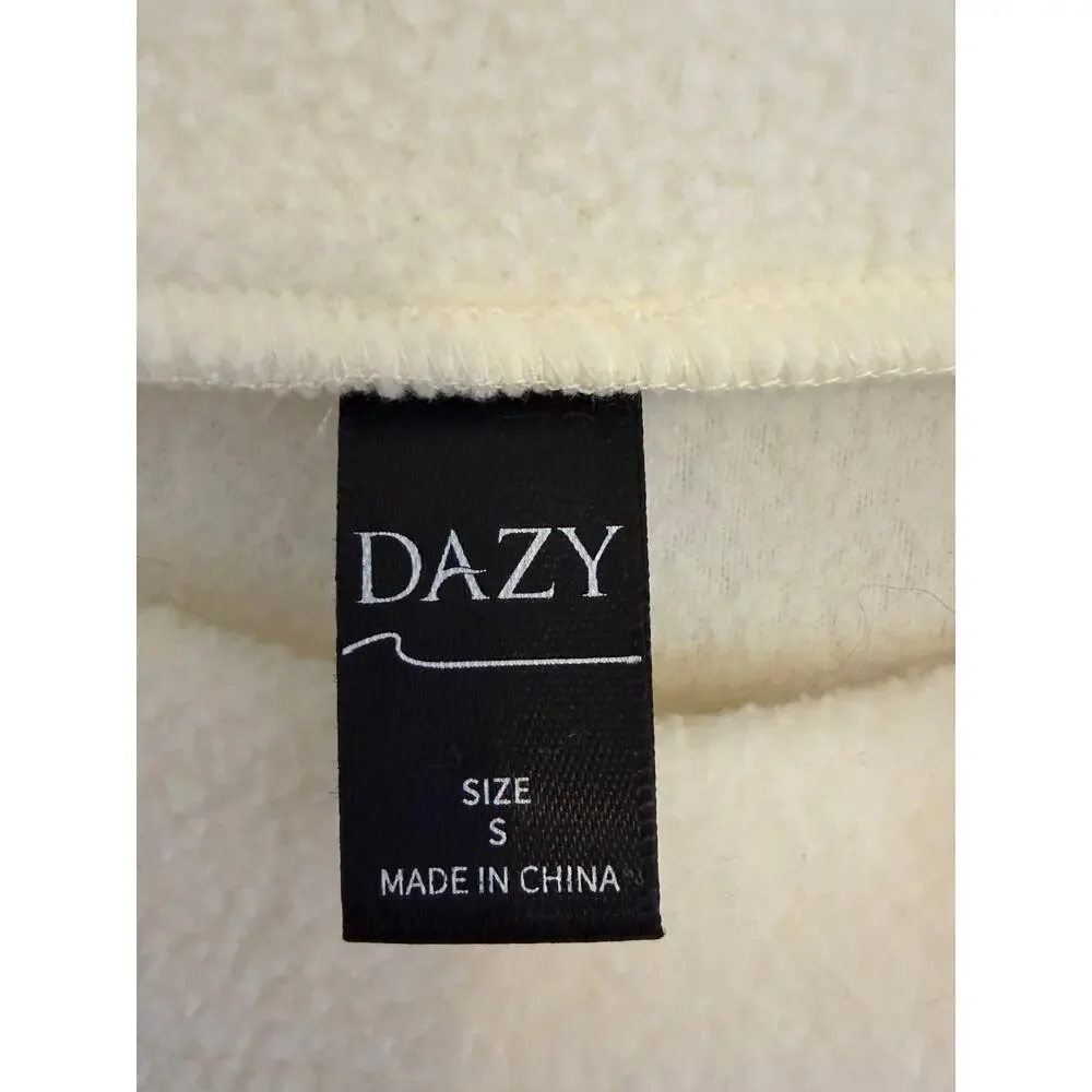 DAZY Cream Fleece Mock Neck Pullover Sweater Size Small Soft Cozy Top - Picture 3 of 6